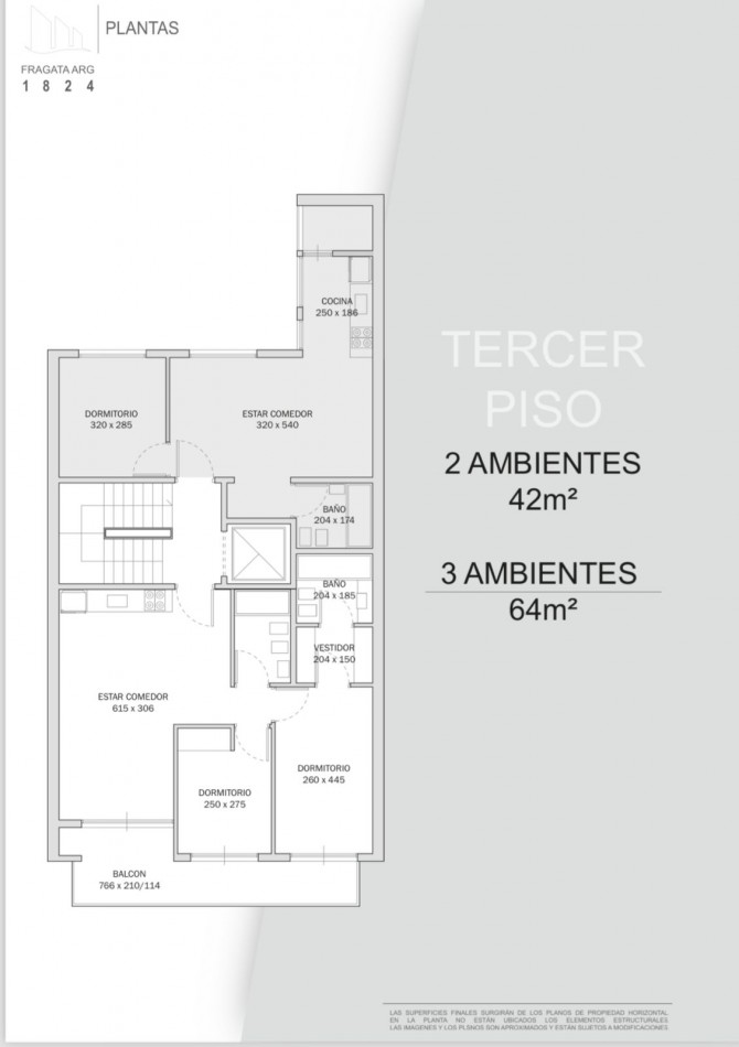 Fragata la Argentina 1800. Departamento 2 ambientes a estrenar, en pozo.